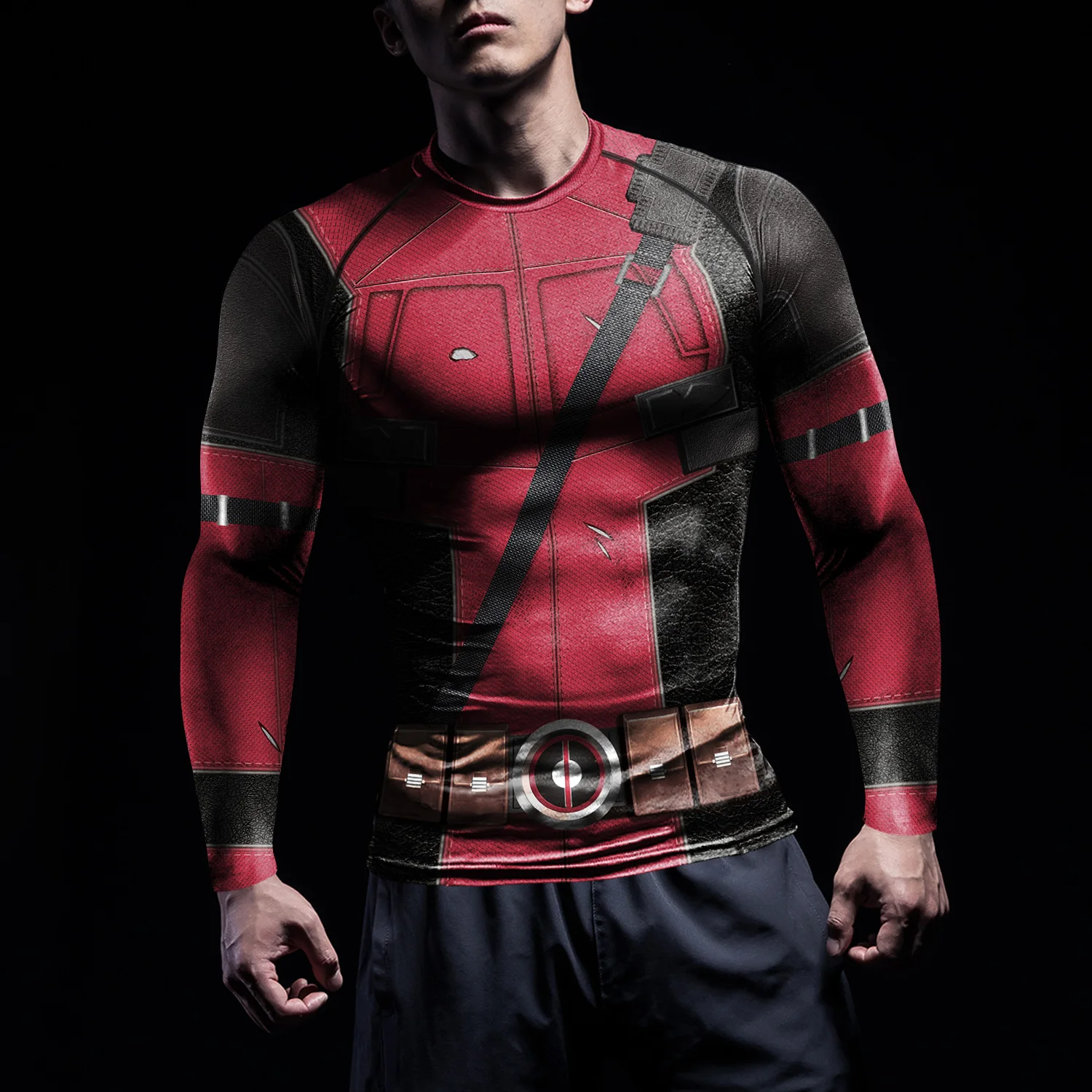 NADANBAO Cosplay Deadpool Compression Shirts Men Running Workout Long Sleeve Fitness Top Elastic Fitness Sportwear Shirts rash guard