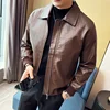 2023 Autumn Winter Men High Quality Woven Leather Jacket Fashion Lapel Business Casual Motorcycle Jacket Brand Social Overcoat 4