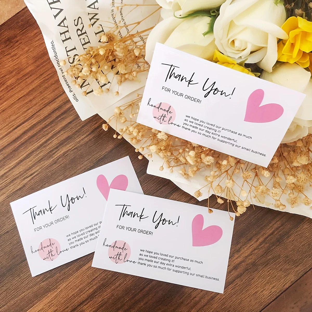 Paper Thank You Card Small Business Gift Decoration Handmade Wedding Party 50pcs