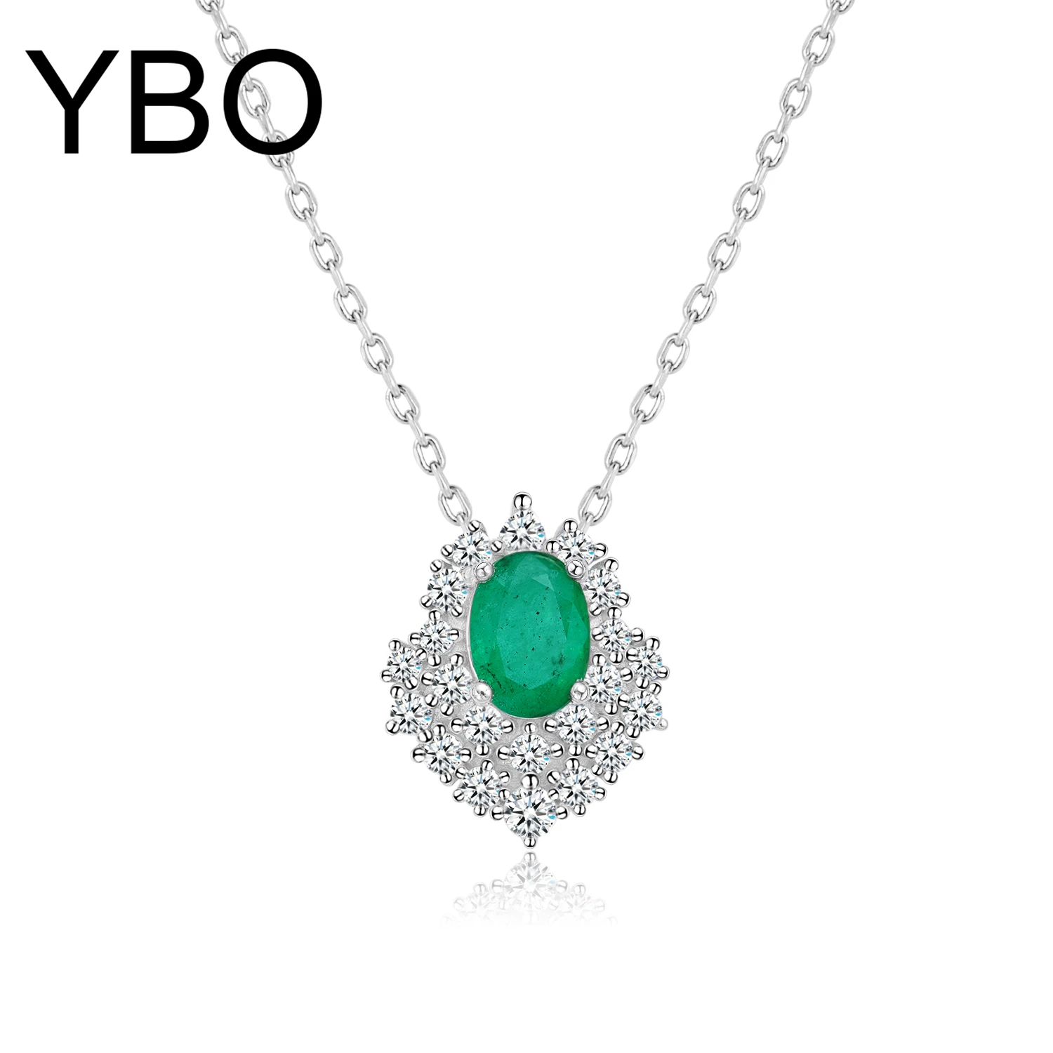 

YBO Fine Jewelry 925 Sterling Silver Natural Emerald cz Pendants Necklaces For Women Luxury Gemstone Party Dating Birthday Jewel
