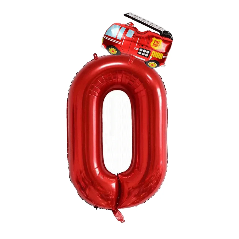 Feuerwehrmann Partyzubehör Digital0-9 Zahlenballon Mini Feuerwehrauto Folie Heliumballon Kindergeburtstag Feuerwehrmann Rettungsparty Dekor – Detail 3