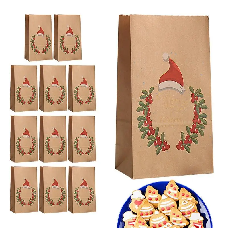 

12PCS Christmas Kraft Paper Handbags Christmas Gifts Bag Merry Christmas Decor For Home Christmas New Year Packing Bags