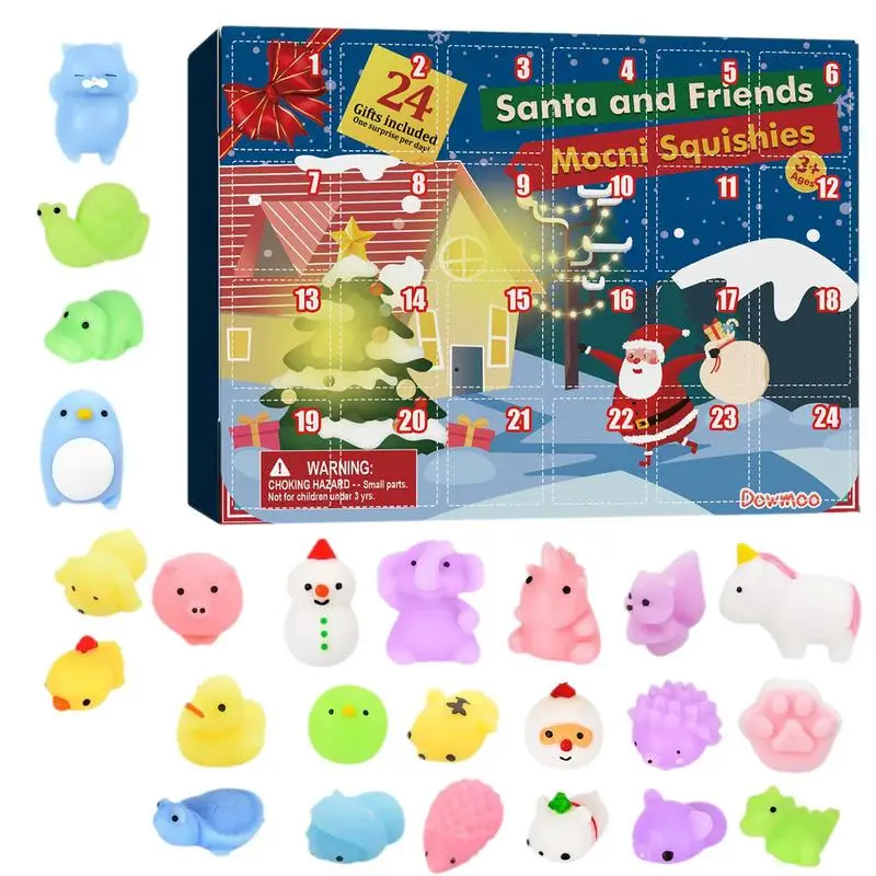 

Рождественские игрушки с обратным отсчётом, календари, сжимаемые игрушки, календарь для Адвента, 24 шт., игрушки-животные, Mochi, сжимаемые игрушки, коробка для рождественской семьи