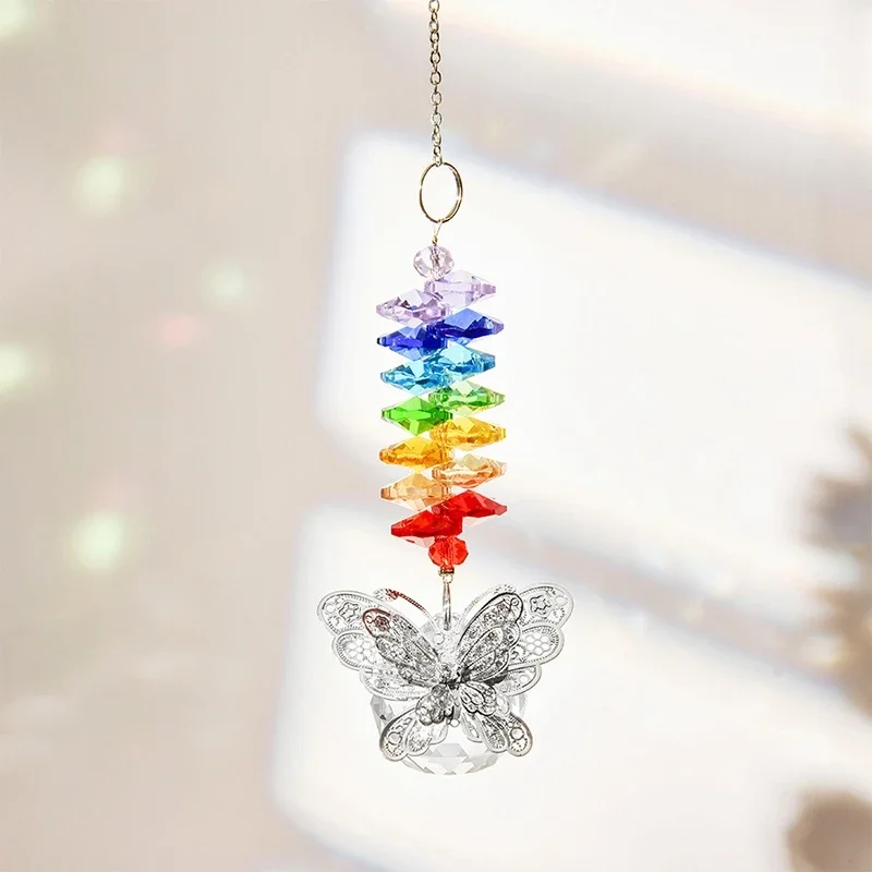 Crystal Suncatcher Rainbow Prism Light Catcher Heart Crystal Pendant Window Hanging Wind Chime Car Charm Garden Home Decoration