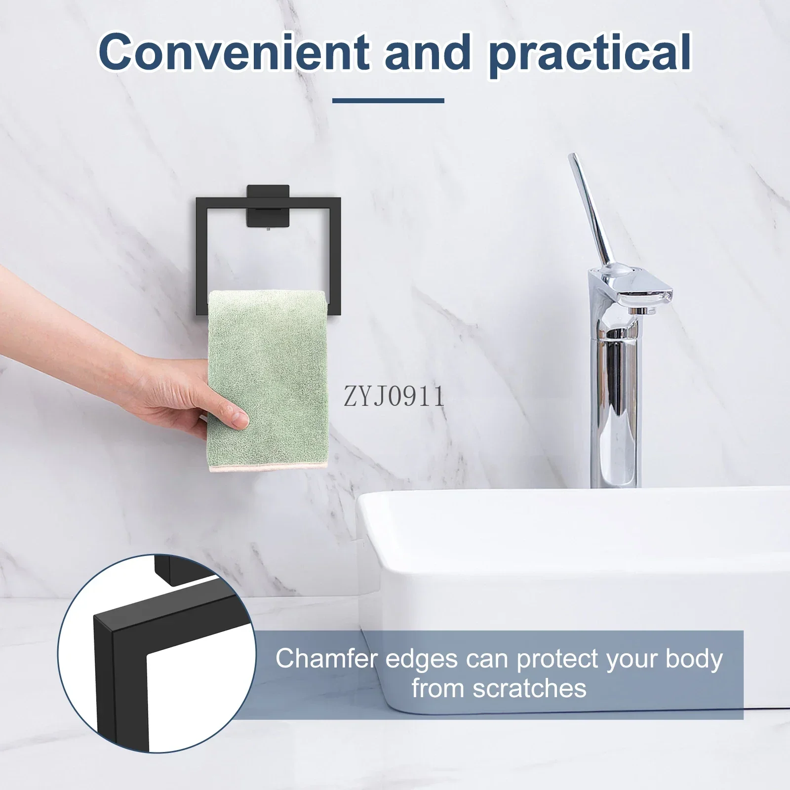 *Stainless Steel Ring Wall Mounted Square Towel Holder Hand Towel Hanger Modern Bath Rack for Kitchen Bathroom Toilet