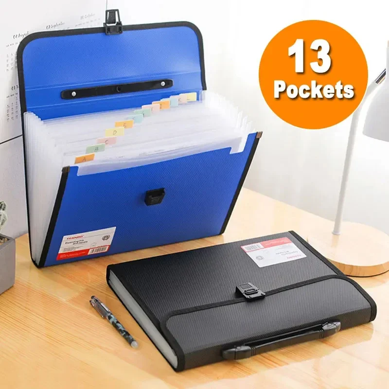 A4 Portable Folder Storage Bag 13 Pocket Accordion Information Test Paper File Office Document Organization