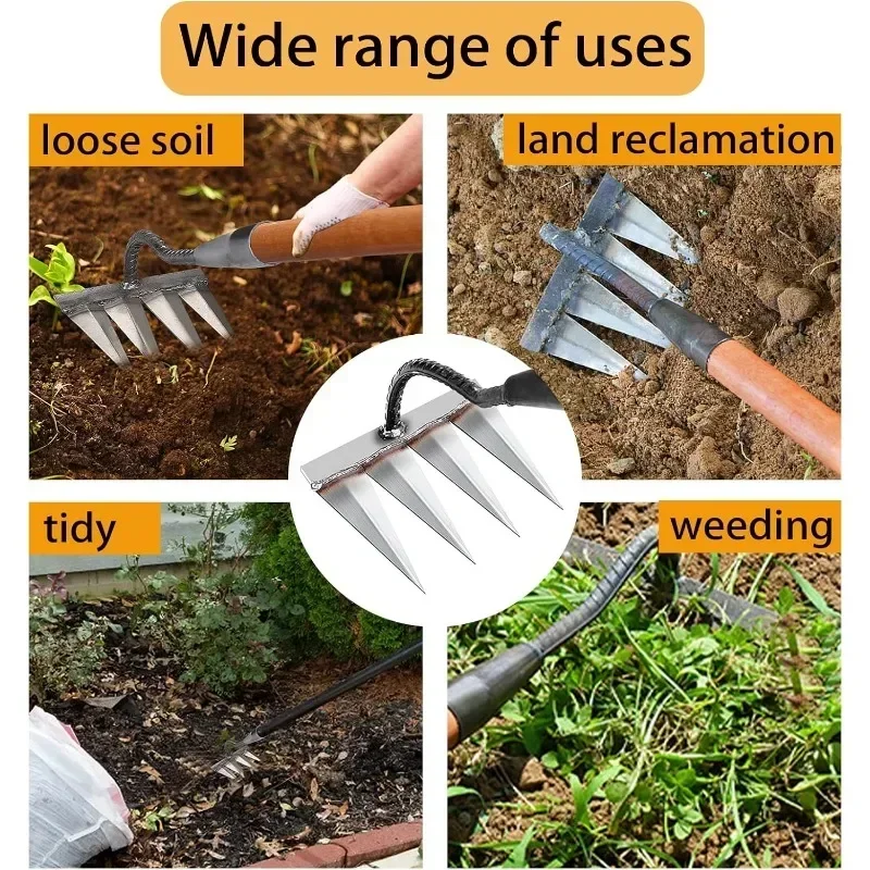 Weeding Hoe Iron Rake Garden Rake Metal Carbon Steel Tooth Nail Rake Weeding Loose Soil Agricultural Tool for Sturdy Dethatching 4