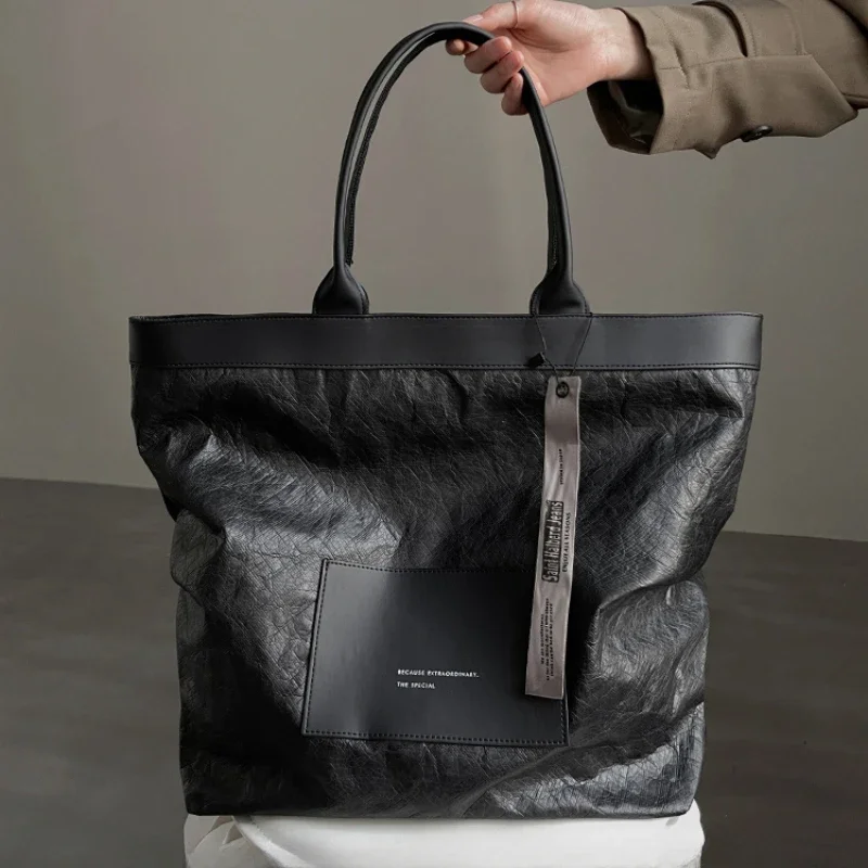 Environmentally Friendly Material Design Kraft Paper Waterproof Breathable Handbag Handbags Large Capacity Unisex Commuter Bags
