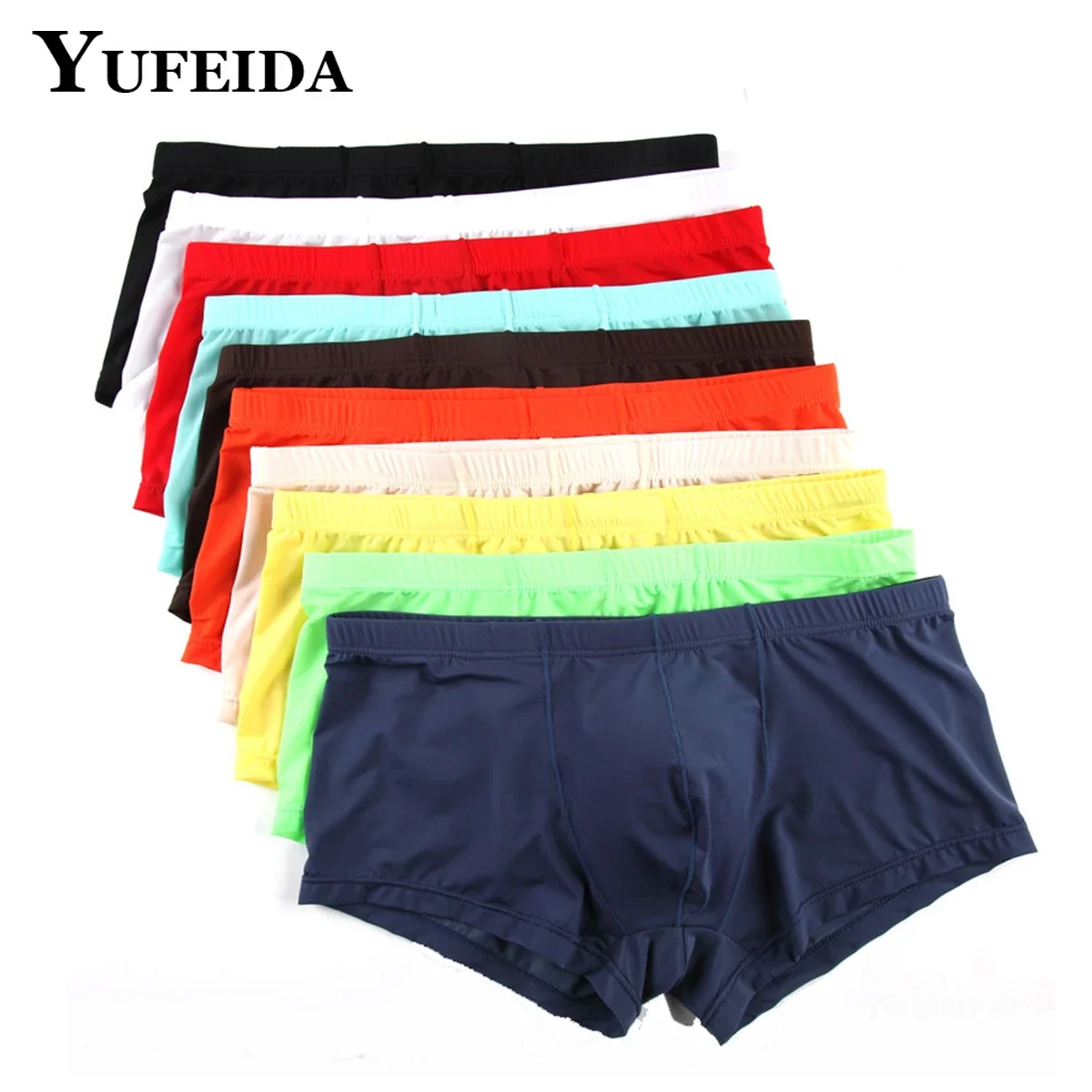 YUFEIDA 10pcs Mens Ultra Thin Boxer Shorts Underwear Cool Ice Silk Men's Boxers Underpant Super Breathable Men Sexy Slim Panties