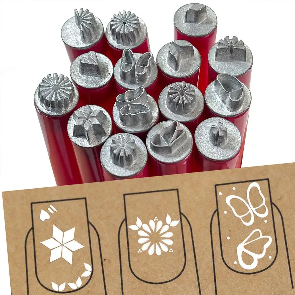 6/10/15pcs Metal Nail Art Stamp Pen Daisy Butterfly Nail Stamp Handicraft Leaf Nail Flower Star Dotting Art Heart Tools Hot Sale 3