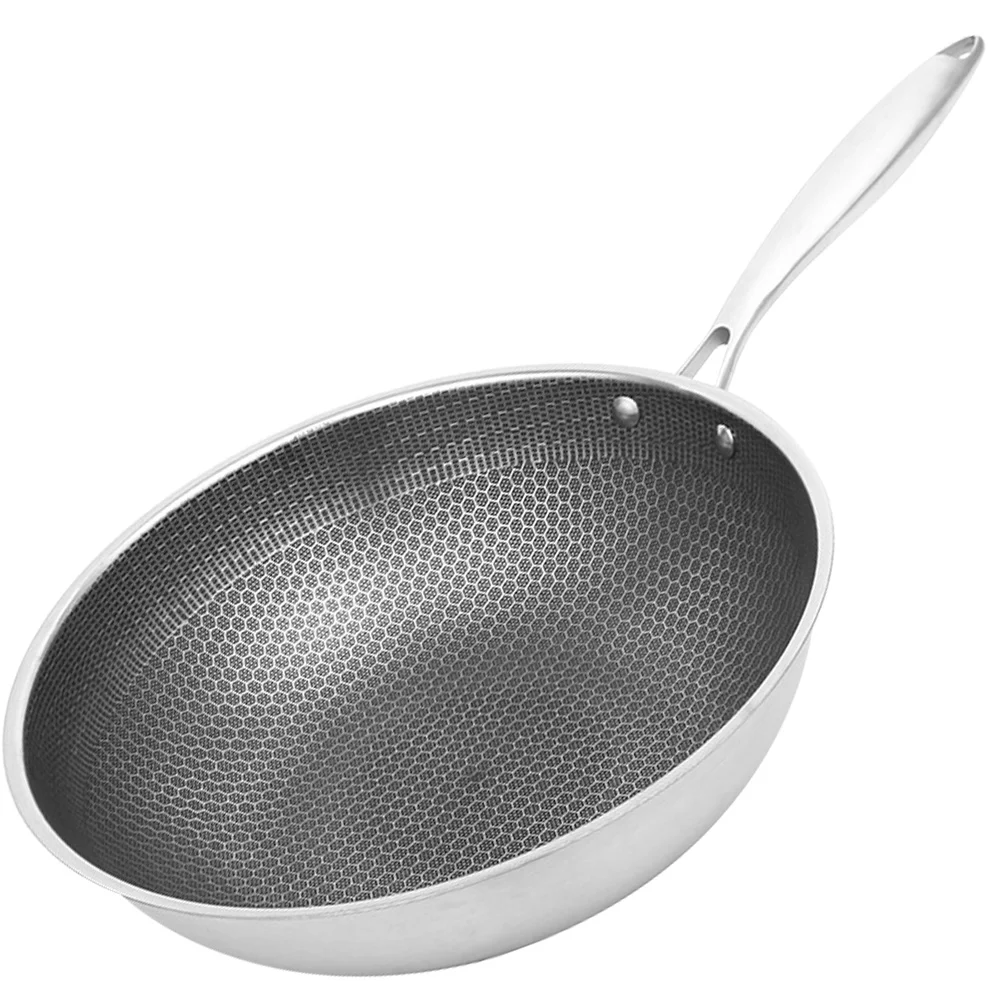 

Pan Wok Frying Skillet Honeycomb Cooking Nonstick Induction Flat Stir Kitchen Fry Stainless Stove Steel Bottom Saute Gas