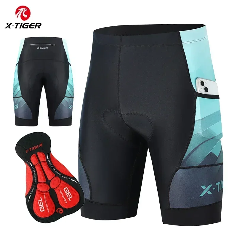 Cycling Shorts Lake Green printed Bike Tights 5D Gel Padded Pro Bicycle Shorts Breathable Man MTB With Pocket X-TIGER