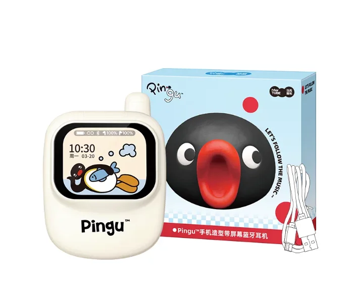 ตัวเลือกสินค้า หูฟังบลูทูธหน้าจอ Pingu รุ่นใหม่ หน้าจอแบบกำหนดเอง โหมดคู่สำหรับเล่นเกมและฟังเพลง บลูทูธ 6.0 รูปทรงโทรศัพท์น่ารัก