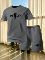 Ensemble de mode pour jeunes européens et américains, manches courtes, été, col rond, t-shirt à manches courtes, shorts, ensemble sport deux pièces 1
