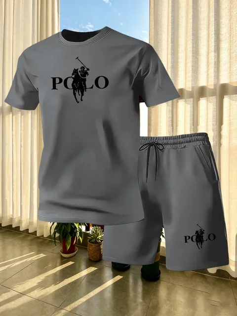 Ensemble de mode pour jeunes européens et américains, manches courtes, été, col rond, t-shirt à manches courtes, shorts, ensemble sport deux pièces 1