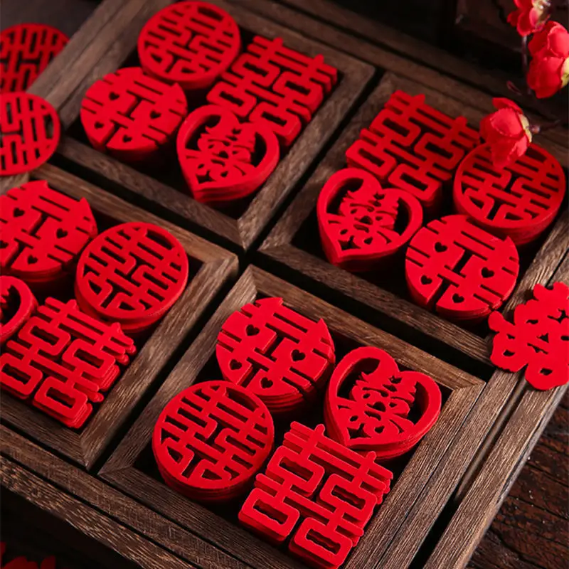 150pcs Čínské svatební mini št'astný slovo zeď nálepky netkané textilie dvojitý štěstěna nálepka hostina večírek zásoby domácí dekorace