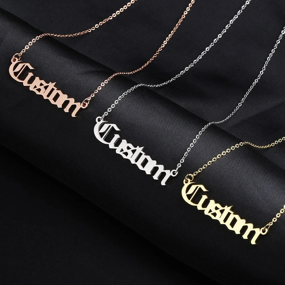 

Customized Necklace Old English Font Engraved Nameplate Pendant Personalized Custom 14K Gold Plated Name Necklace Goth Styles