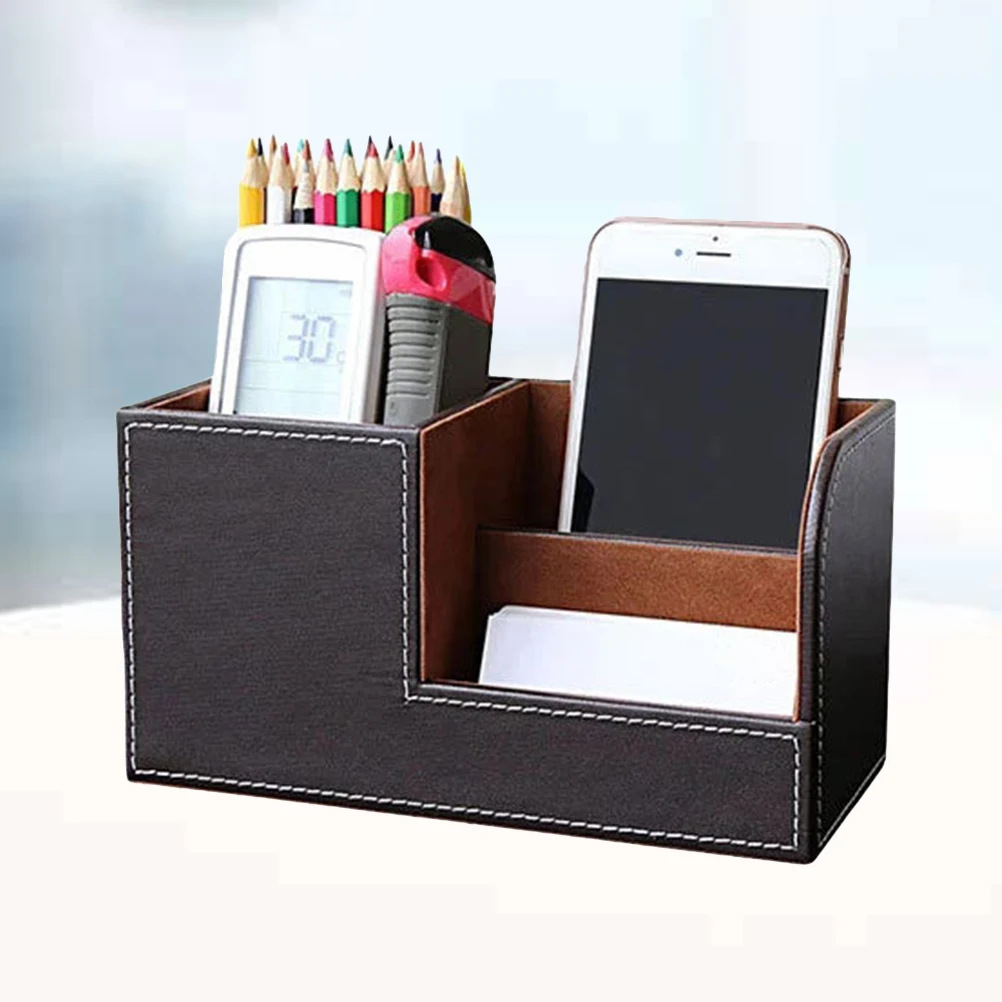 Home Office Wooden Struction Pen Holder Desk Stationery Organizer Storage Box Pen/Pencil ,Cell Phone Business Na 3