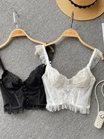 ssTss French Elegant See Through Mesh Lace Tank Top for Women Summer Sexy Black White V Neck Strap Slim Fit Vest Bras Tops - Image 5