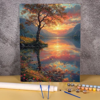 Dipingi con i numeri Kit per adulti Paesaggio, Pittura a olio digitale acrilica fai da te Arte su tela Decorazione da parete Regalo Senza cornice 30 * 40 Immagine