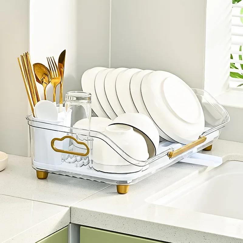 Space-Saving Kitchen Sink Dish Drying Rack with Removable Utensil