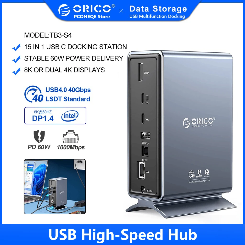 

ORICO Thunderbolt 3 Docking Station Type C to HDMI-compatible Adapter 4K@60Hz USB 3.0 3.1 HUB Splitter for MacBook Mac Windows