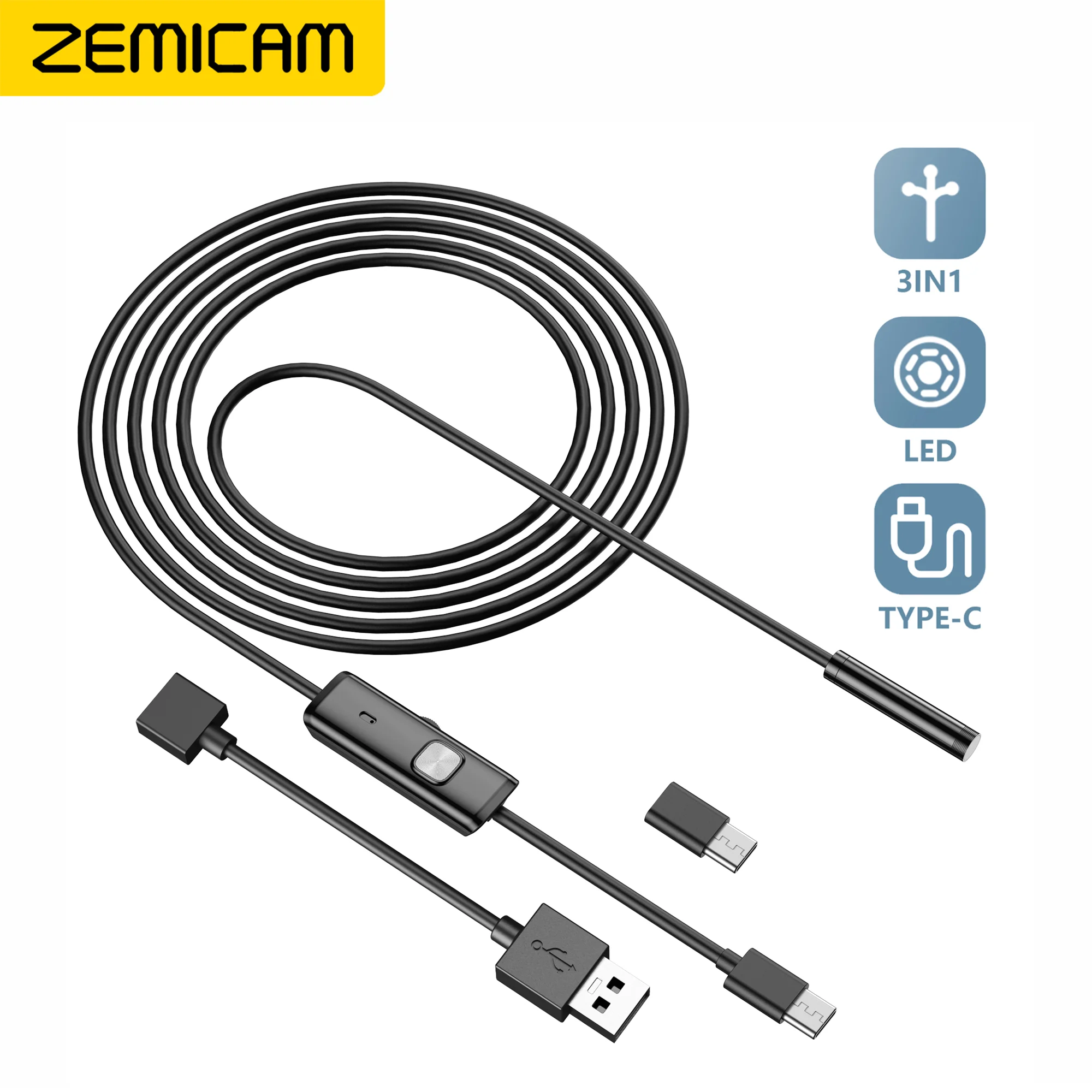 Android Endoscope Camera 7MM 5.5MM Mini Lens 3IN1 TYPE C Micro USB 6LEDs Waterproof Inspection