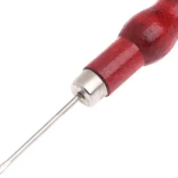 57QA Wooden Handle Sewing Awl Hand Stitcher Leather Craft Tip Shoe Repair Puncher Positioning Drill Sewing Needle Hook Tool