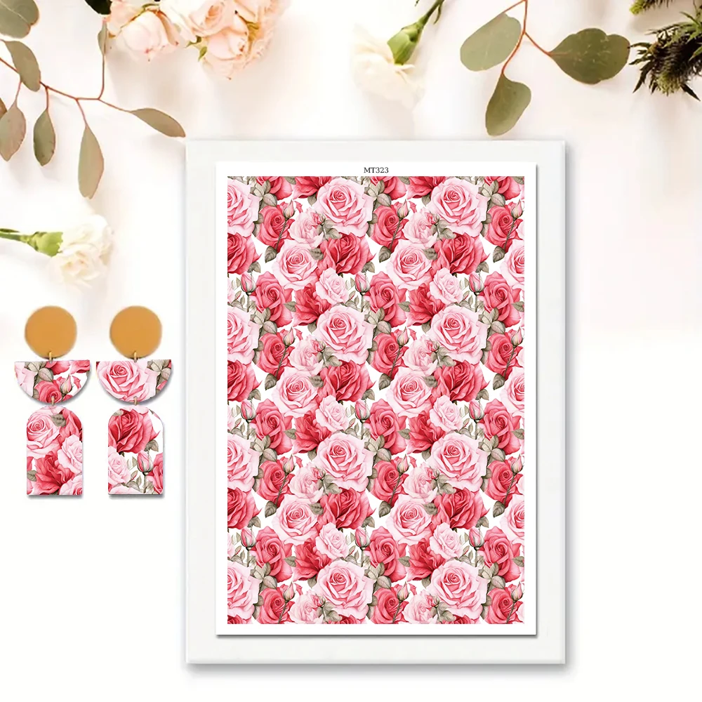 1pc Polymer Clay Transfer Paper Rose Daisy Elegant Flower Pattern Stickers for DIY Jewelry Earrings Printing Paper DIY Making ceramic transfer paper