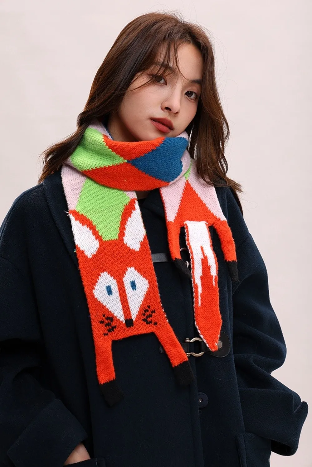 Vielseitiger gestrickter Schal im japanischen Stil, Kaschmirimitat, Tier-Cartoon-Fuchs-Schal, trendiger Herbst-Winter-warmer Schal – Detail 8