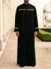 Men's Kaftan Robe Long Sleeve Islamic Formal Wear Loose Robe Arabic Ethnic Style Casual Kaftan With Pockets