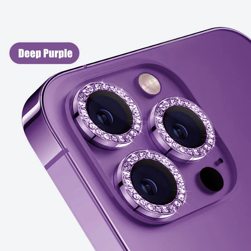 Sparkling Diamond Rhinestone Metal Ring Camera Lens Protector with Tempered Glass - Full Cover