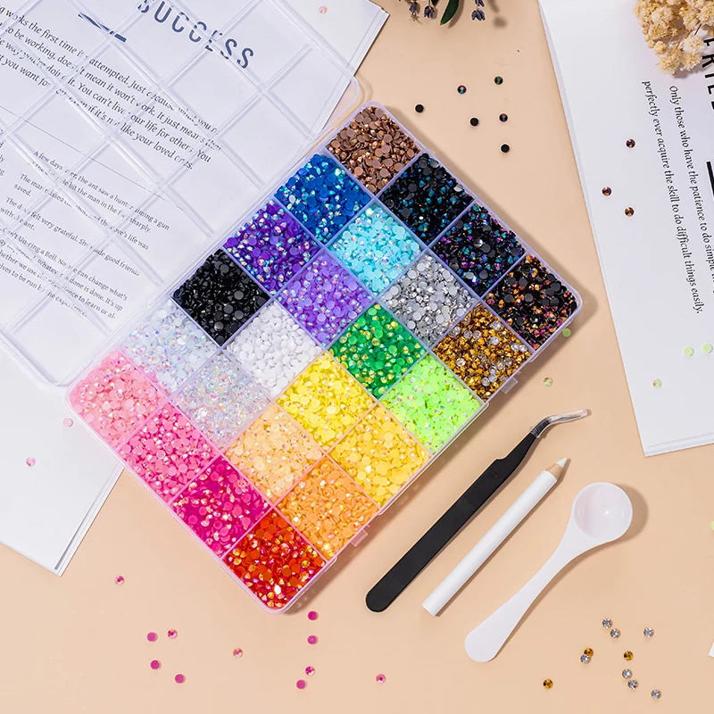 Jelly AB 24 Colors Resin Strass 3mm/4mm/5mm Flatback Glitter Rhinestones Bedazzling Kit DIY 3D Art Decoration Crafting Supplies 2