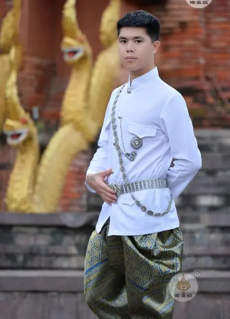 Thailand Men's Traditional Clothing Thai Traditional Men's Formal White  Wedding Groom Dress
