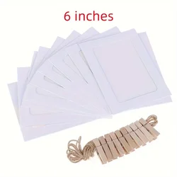 Set of 10 DIY Photo Cardboard Frames with Wooden Clips for Wall and Bedroom Décor (White - 6 Inches)