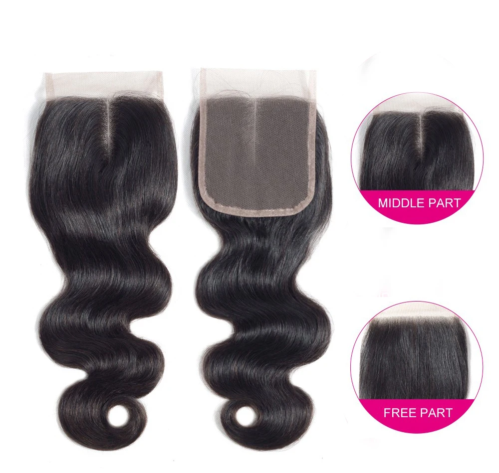 BAHW Malaysian Remy Hair Body Wave 4x4 Lace Closure Human Hair Bleached Knots Middle/Free Part Top Closure Swiss Lace Free Ship human hair closure
