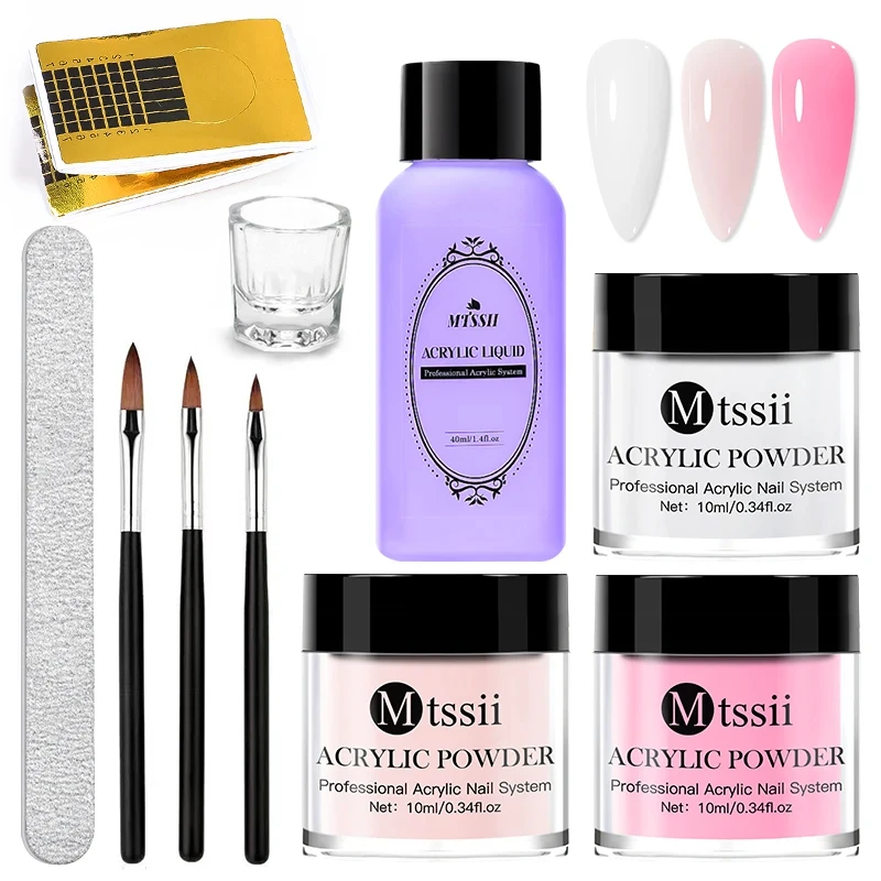 Nail Crystal Powder Kit Acrylic Liquid Set With Nail Brush Pink White Nails Powder For Nails Extension Carving Beginner Set