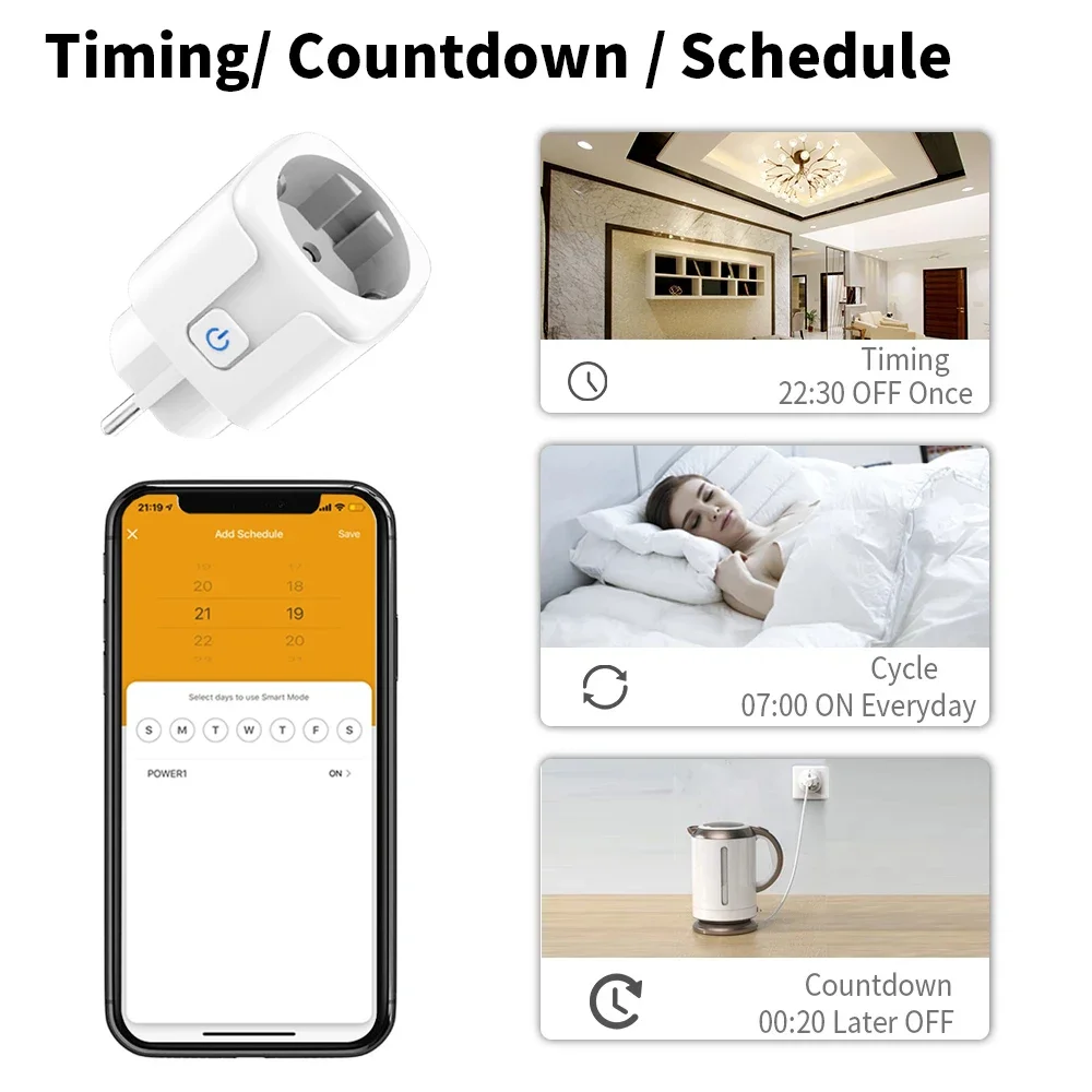 Tuya ZigBee 스마트 플러그 20A EU 스마트 홈 콘센트 소켓(전력 모니터링 타이밍 기능 포함)은 Alexa Google Home Alice를 지원합니다.