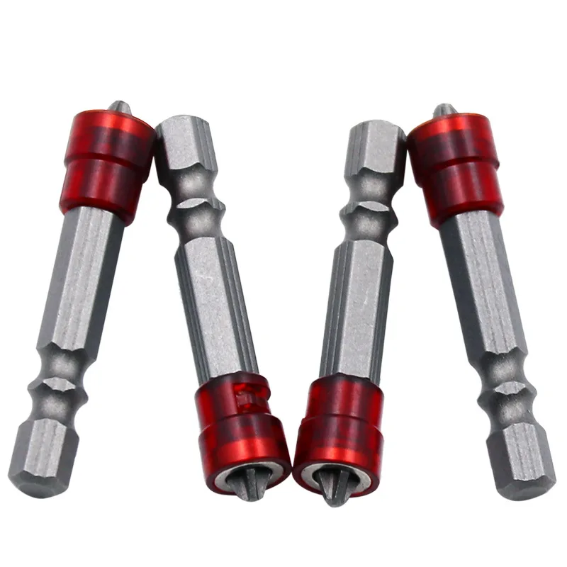 4Pcs 50MM Magnetic Hex Shank Electric Screwdriver Bits - Red Phillips Head Power Tool Accessories with Anti-Slip Grip