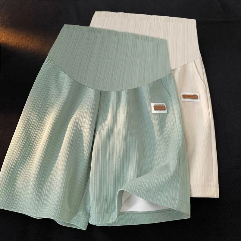 Summer Pregnant Woman Ice Silk Shorts Knee-length Plus Size Maternity Belly Pants Wide Legs Casual Sports Pregnancy Trouser sports shorts maternity pants pregnant shorts