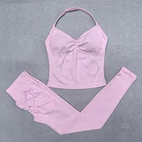 Seamless Yoga Set Women 2Pcs Padded Halter Tank Top Scrunch Butt Lifting Gym Leggings Set Woman Sportswear Workout Clothes - Image 3