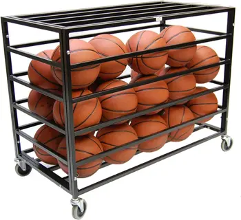 Sports Lockable Ball Storage Cart, Basketball Storage Bin for Indoor Outdoor, Rolling Exercise Ball Cart Holder 1