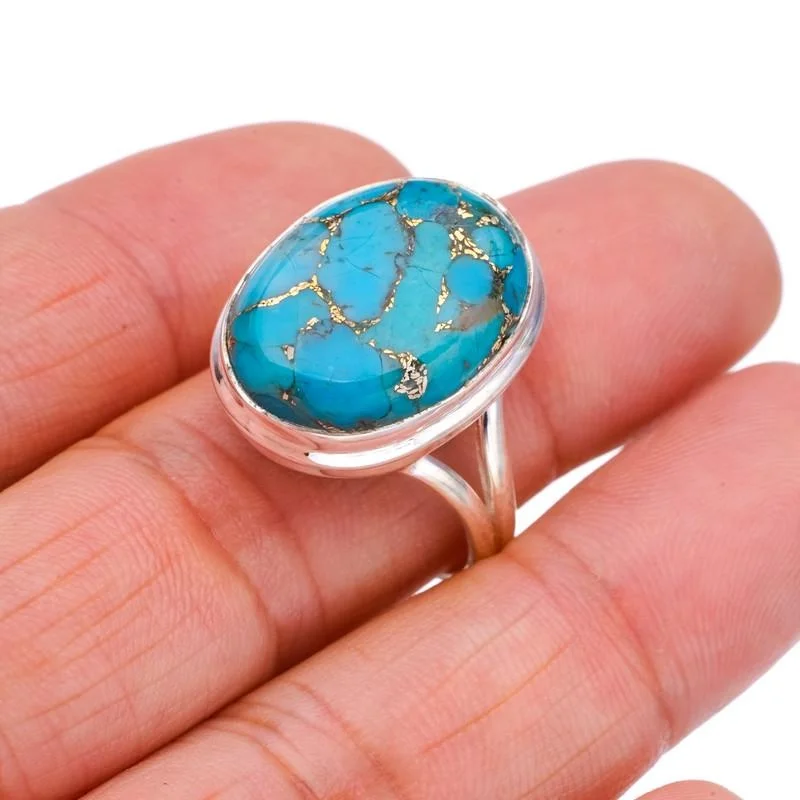 

StarGems® Natural Copper Turquoise Handmade 925 Sterling Silver Ring 9.75 F2200