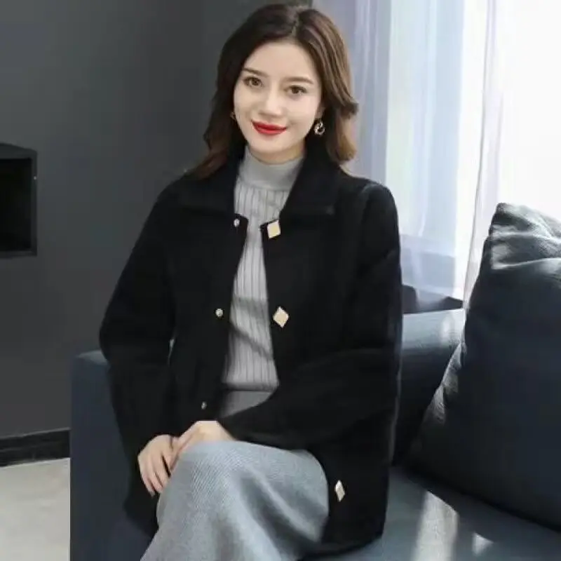 Fashion Lapel Button Pockets Korean All-match Coats Women's Clothing 2023 Winter Loose Solid Color Tops Commuter Jackets