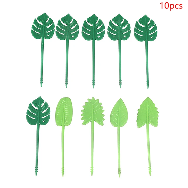 10 Darabos Műanyag Gyümölcs Villák Mini Rajzfilm Levél Alakú Snack Desszert Torta Dekoráció Ételek Válogatás - Image 3
