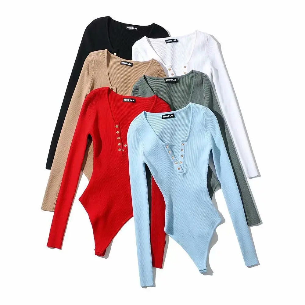 Trendy European and American Long-sleeved V-neck Button-down Onesie Bottoming Shirt Women's Slim Solid Color Shirt Basic Top 1