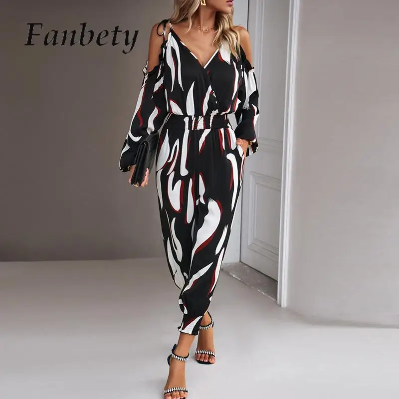

Women New Fashion Elastic Waist Long Jumpsuit Elegant V Neck Slim Graphic Playsuit Overalls Summer 2024 Sleeveless Sling Romper