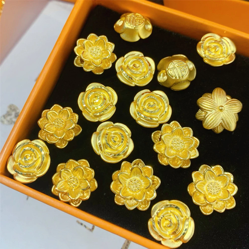 

1PCS Real 24K Yellow Gold Pendant 3D Beauty Lotus Flower / Rose Transfer Bead