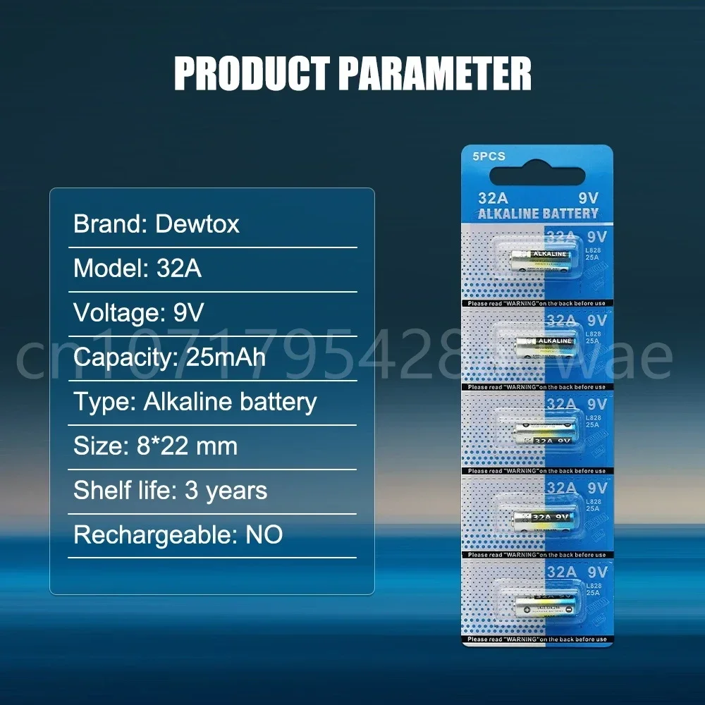 Alkaline Battery 5PCS 9V 32A Primary Dry Batteries LR32 29A L822 For Car Key Remote Control PVC Packing