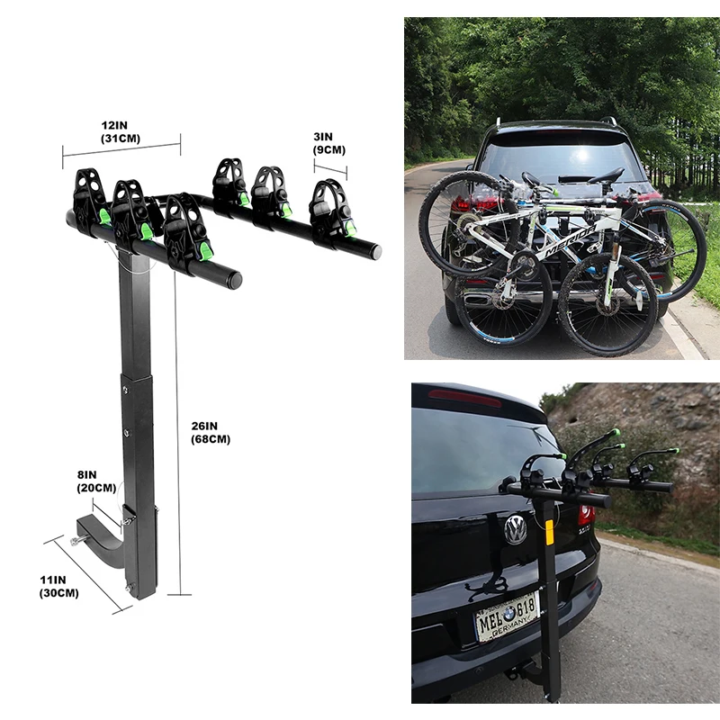 バイクラックヒッチマウント自転車キャリア折りたたみ式ラック車、トラック、SUV 株式会社錦バンのユニバーサルフィットレシーバー A Suvトラック,折りたたみ式フレーム,4キャリア,簡単な組み立て,カー